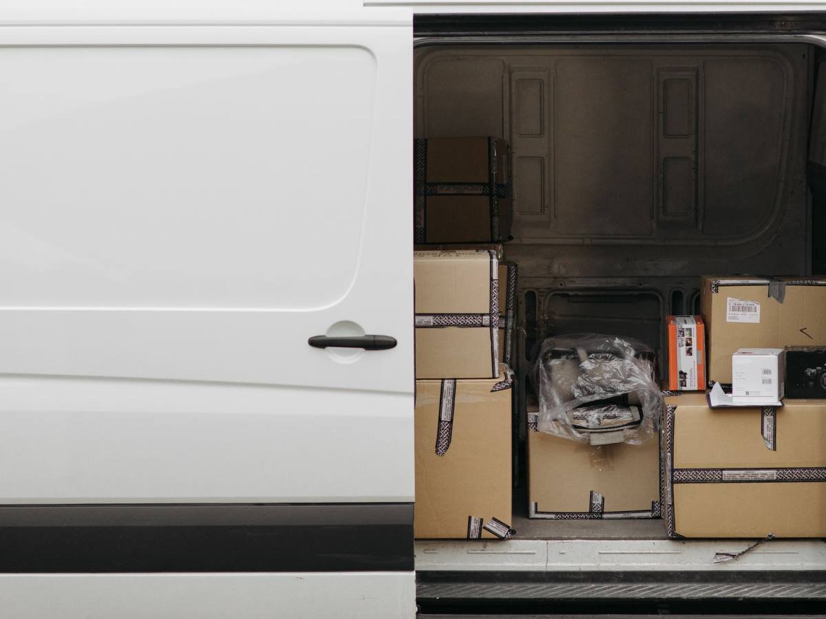 A removal van with its rear doors open